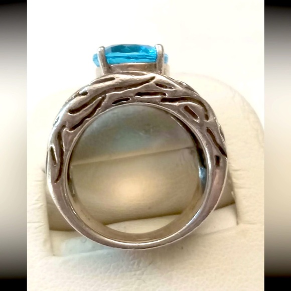 EFFY Bright Blue Oval Topaz Silver 925 Ring, Heavy 14.9g, Unique Roots look - Picture 3 of 6